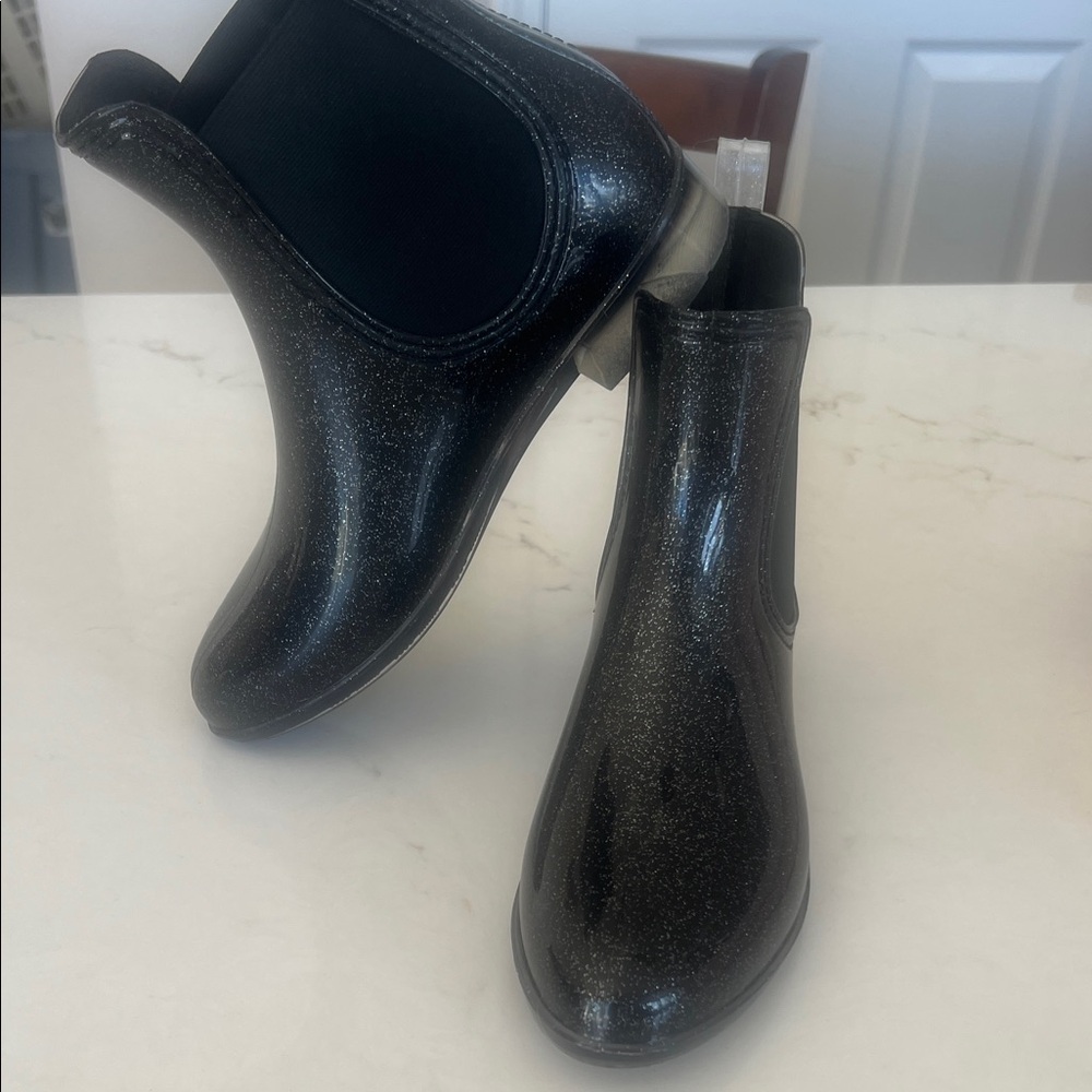 INC International Concepts Black Glitter Rain Boots